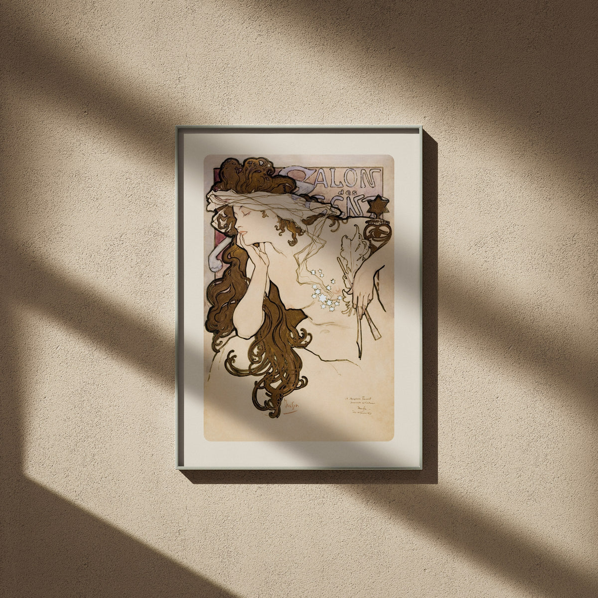Étude pour le Salon des Cent, Alphonse Mucha, en 50x70, encadré dans un intérieur clair