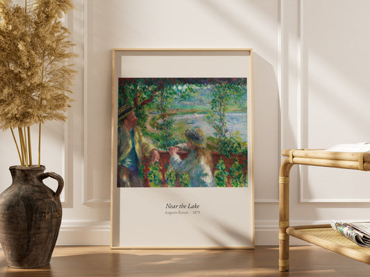 Near the Lake, Auguste Renoir | Affiche Art Premium, affiche encadrée dans un intérieur élégant, cadre bois clair