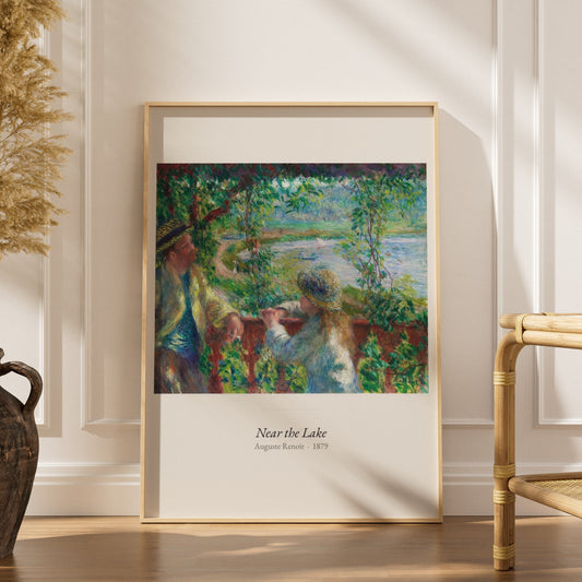 Near the Lake, Auguste Renoir | Affiche Art Premium, affiche encadrée dans un intérieur élégant, herbes séchées et chaise en 