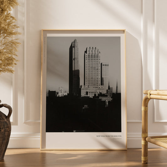 New York Shelton - Alfred Stieglitz - Affiche Photo d'Art, affiche encadrée dans un intérieur élégant, herbes séchées et chai