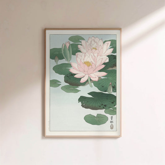 Nymphéa Rose - Ohara Koson - Estampe Japonaise en situation