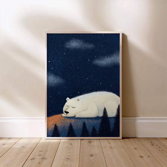 Ours polaire sous les étoiles, affiche encadrée