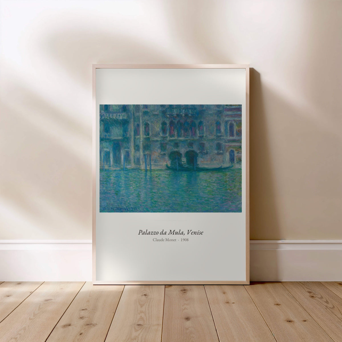 Palazzo da Mula, Venise, Claude Monet, affiche encadrée posée au sol, cadre bois clair
