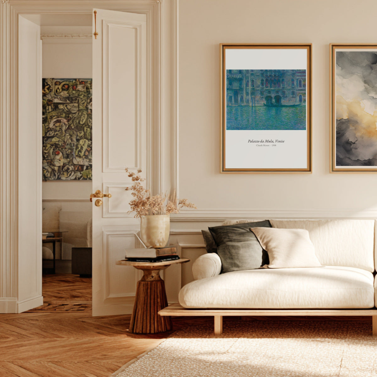 Palazzo da Mula, Venise, Claude Monet, affiche encadrée dans un salon haussmannien