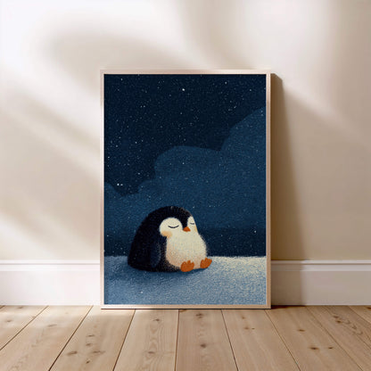 Pingouin sous les étoiles, affiche encadrée