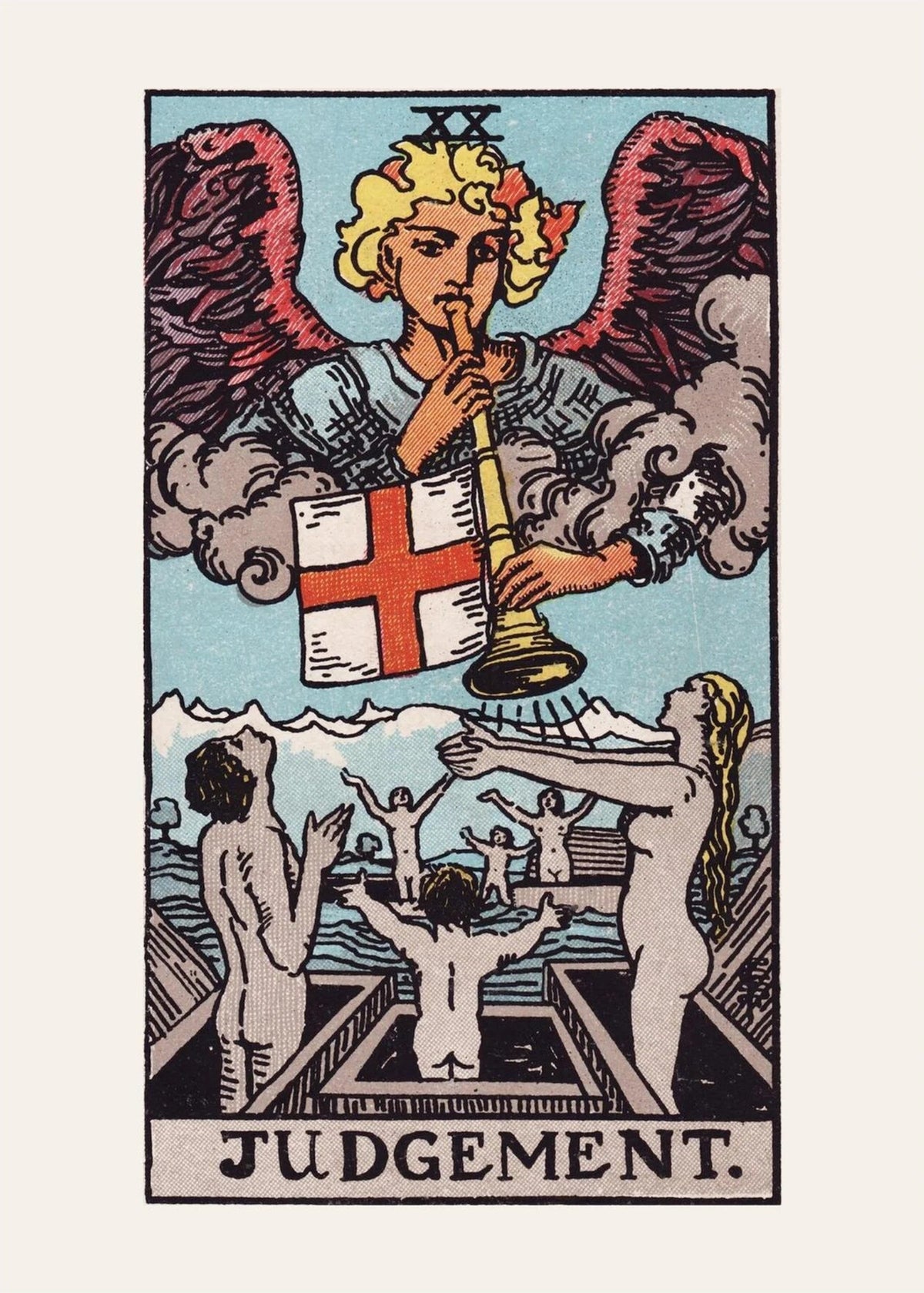 Le Jugement, arcane XX du tarot Rider-Waite, l'affiche seule, papier épais mat éco-responsable