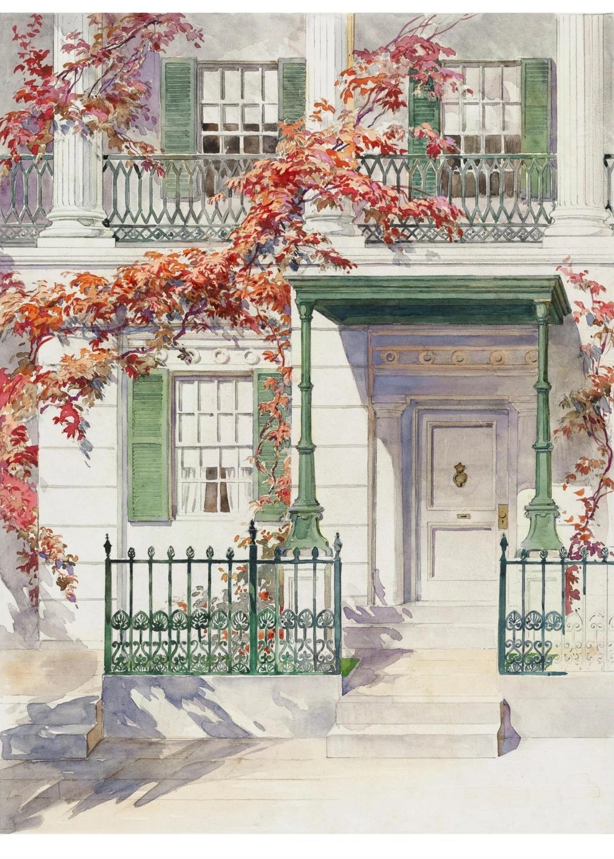 Façade et lierre d'automne, l'affiche seule, papier épais mat éco-responsable