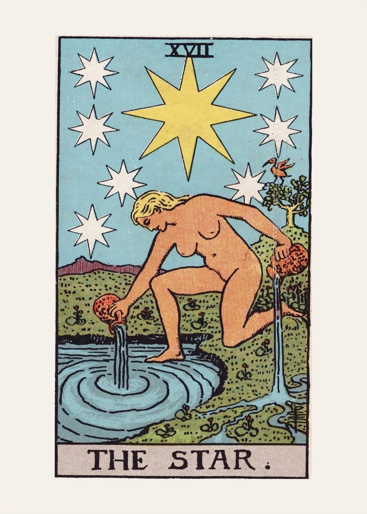 L'Étoile, arcane XVII du tarot Rider-Waite, l'affiche seule, papier épais mat éco-responsable