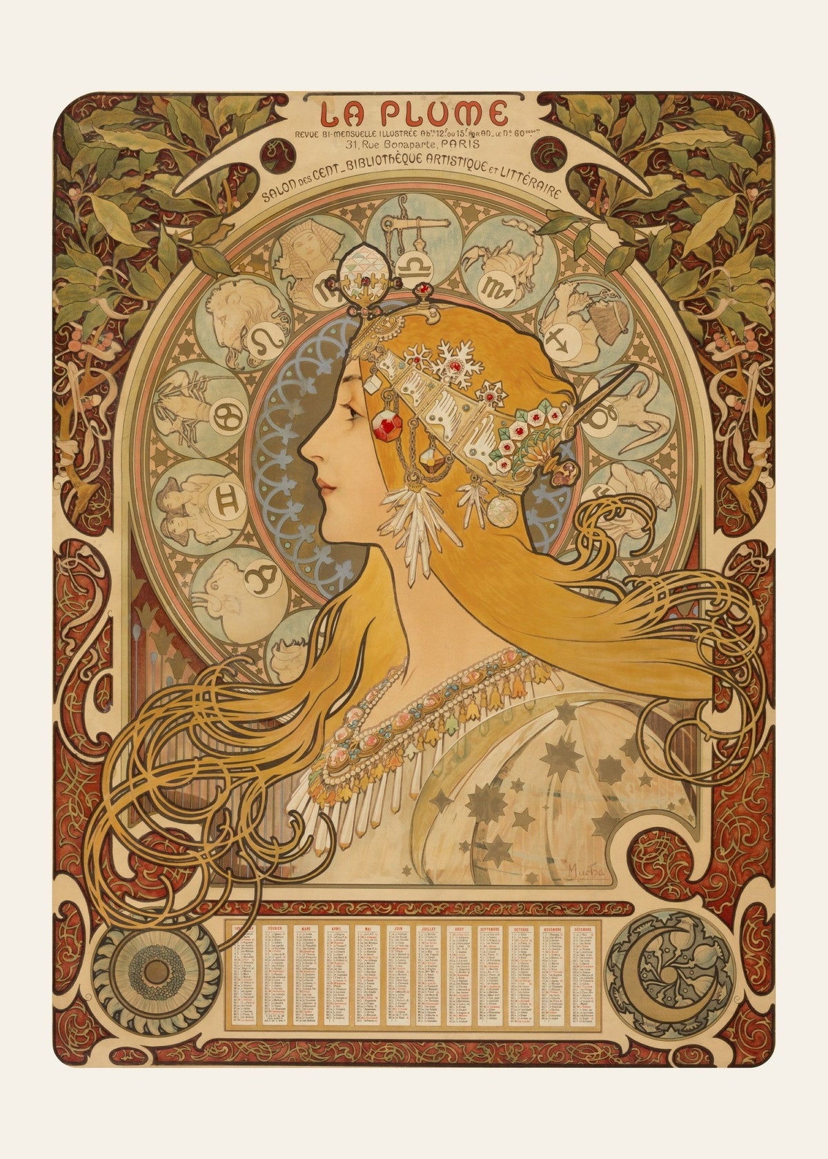 Zodiaque, La Plume, Alphonse Mucha, l'œuvre seule, papier épais mat éco-responsable