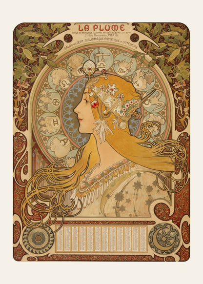 Zodiaque, La Plume, Alphonse Mucha, l'œuvre seule, papier épais mat éco-responsable