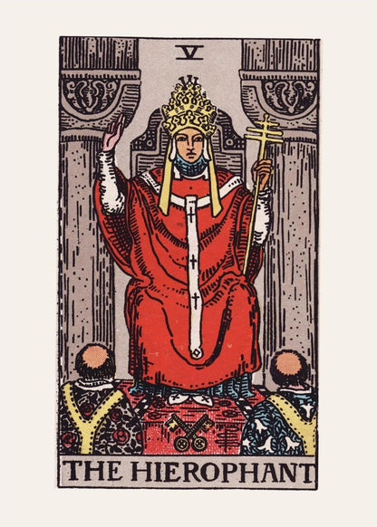 Le Hiérophante, arcane V du tarot Rider-Waite, l'affiche seule, papier épais mat éco-responsable