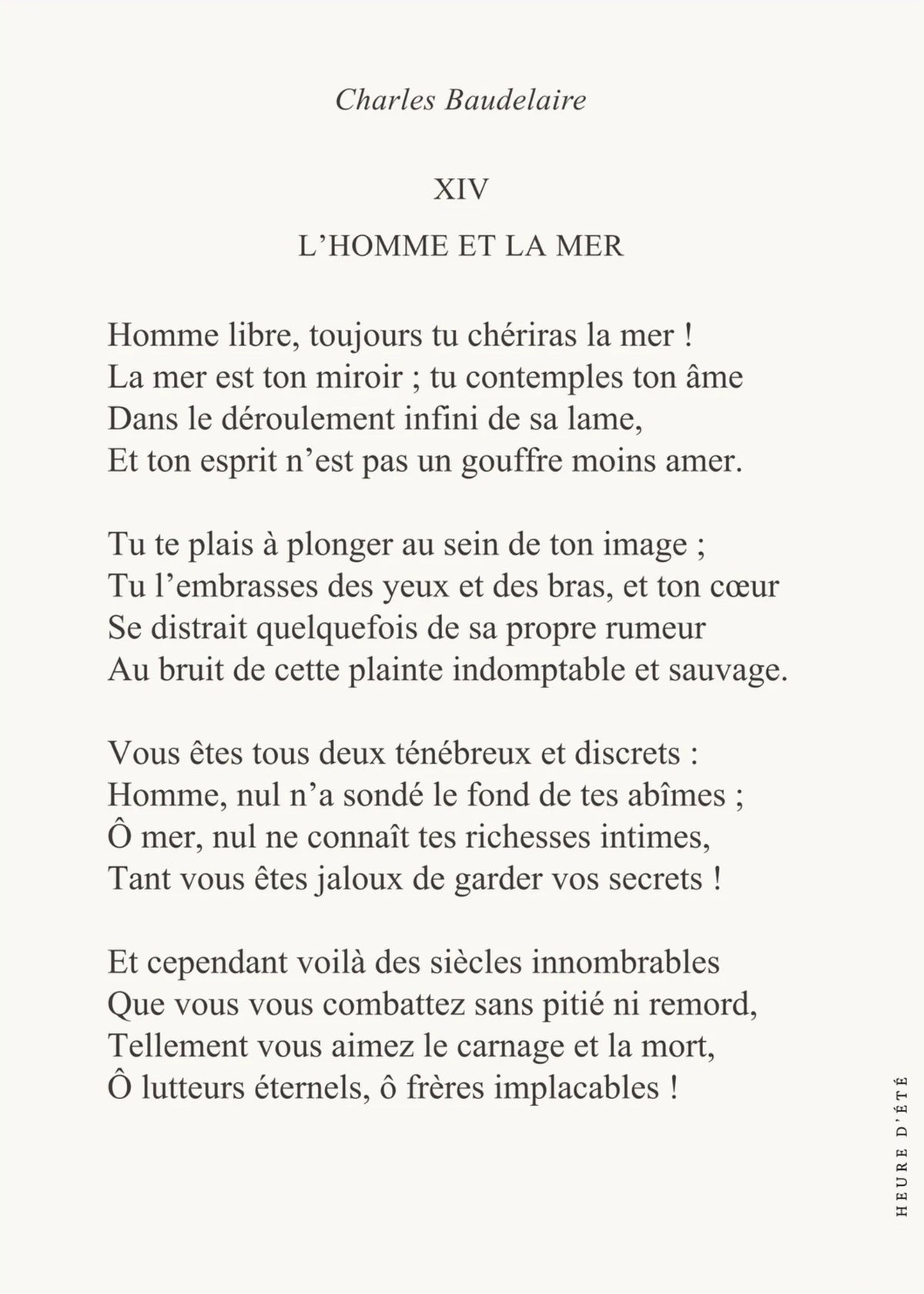 L'homme et la mer - Charles Baudelaire | Poster Poésie, l'affiche seule, papier épais mat éco-responsable