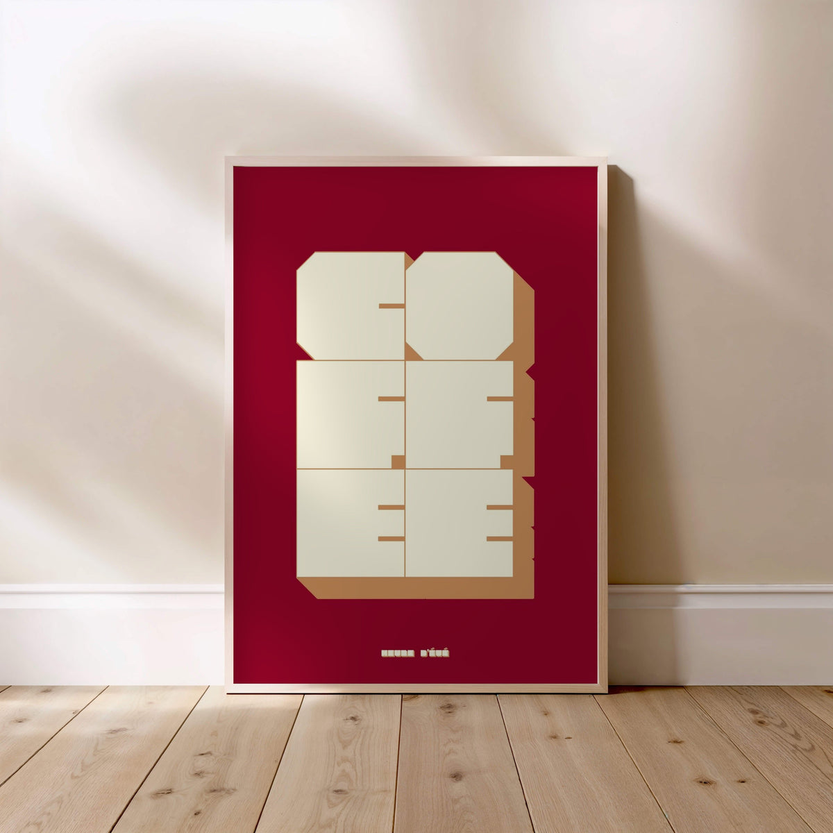 But first, coffee | Retro Poster, framed poster standing on the floor, light wood frame