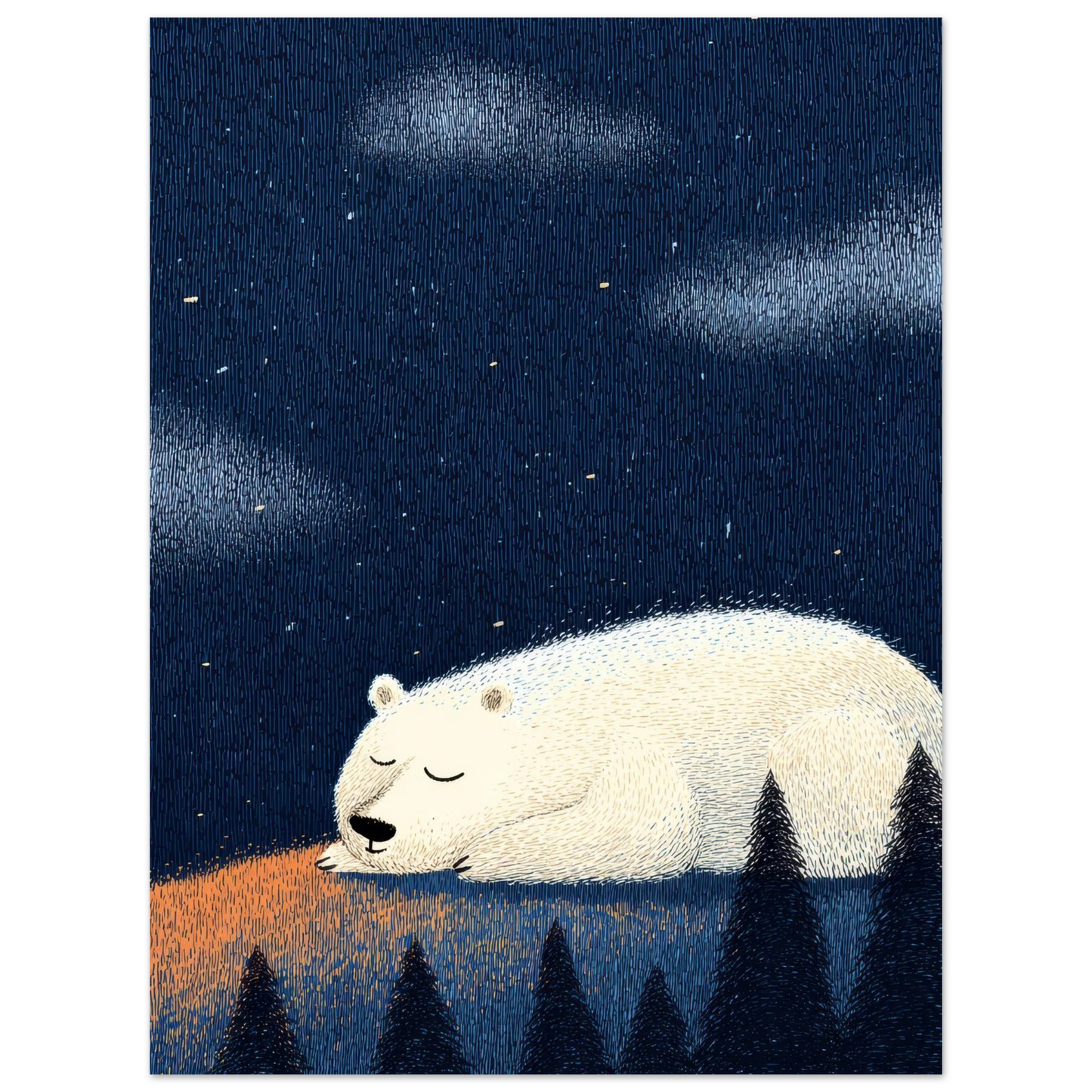 Affiche enfant - Ours polaire sous les étoiles | Heure d'Été Studio