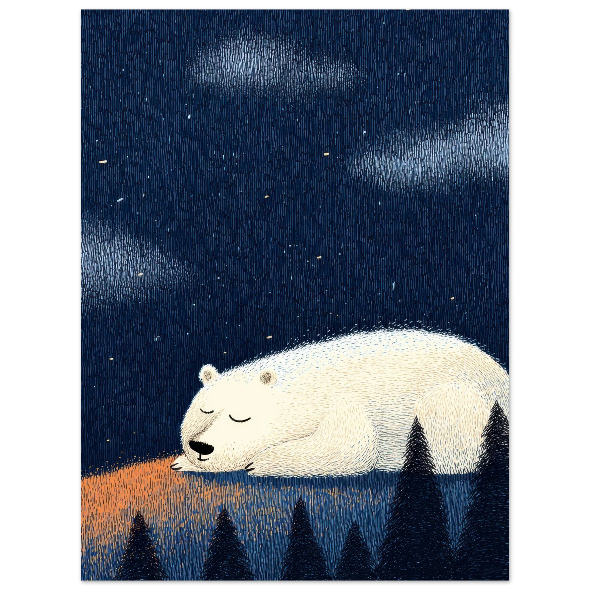 Affiche enfant - Ours polaire sous les étoiles | Heure d'Été Studio