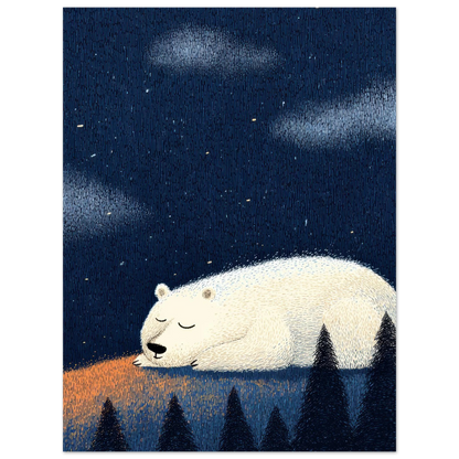 Affiche enfant - Ours polaire sous les étoiles | Heure d'Été Studio