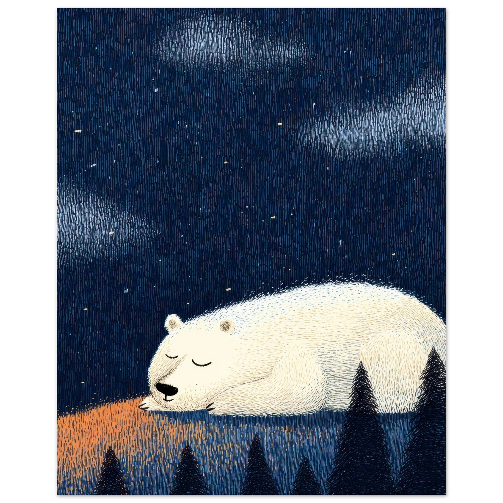 Affiche enfant - Ours polaire sous les étoiles | Heure d'Été Studio