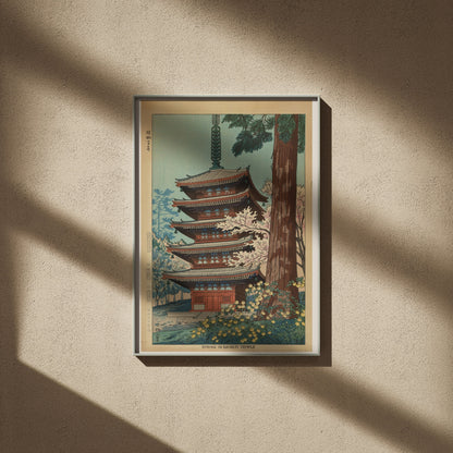 Spring at Daigoji Temple - Takeji Asano, framed poster on a beige wall, window shadows