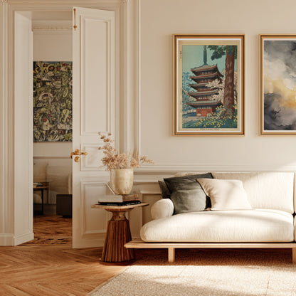 Spring at Daigoji Temple - Takeji Asano, framed poster in a Parisian Haussmann living room