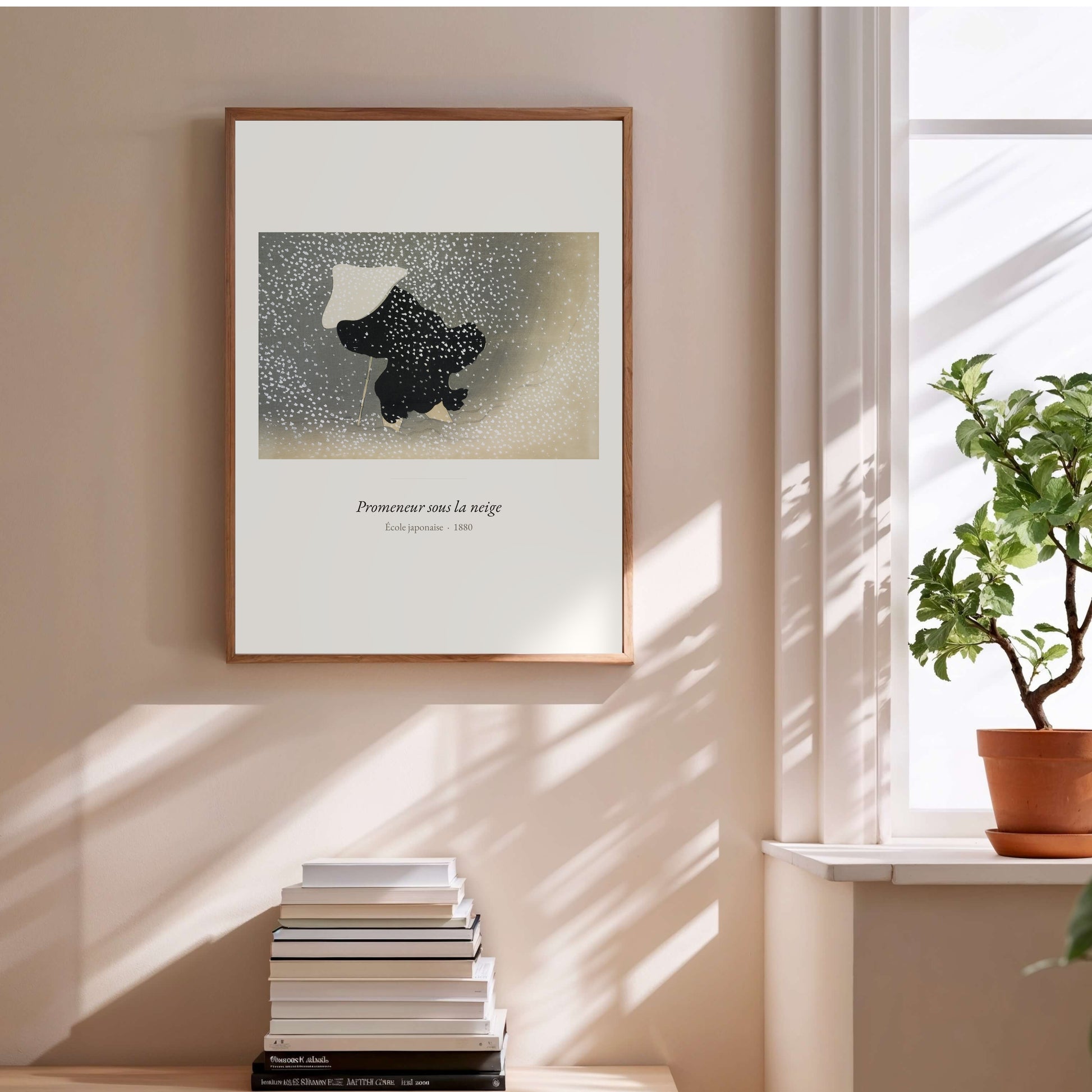 Promeneur sous la neige, École japonaise | Affiche Art Premium en situation