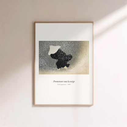 Promeneur sous la neige, École japonaise | Affiche Art Premium en situation