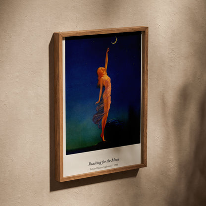 Reaching for the Moon, Eggleston | Affiche Art Premium, affiche dans un cadre en chêne posé de biais sur un mur texturé