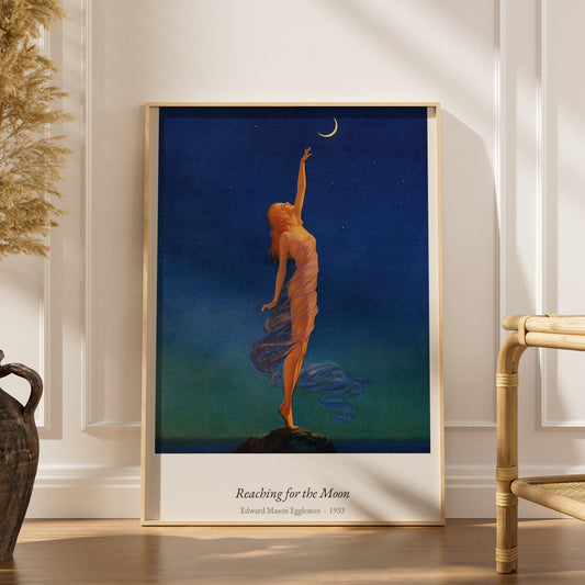 Reaching for the Moon, Eggleston | Affiche Art Premium, affiche encadrée dans un intérieur élégant, herbes séchées et chaise 