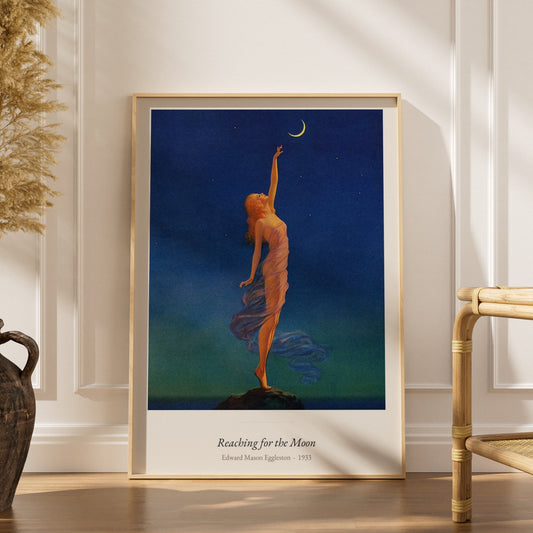 Reaching for the Moon, Eggleston | Affiche Art Premium, affiche encadrée dans un intérieur élégant, herbes séchées et chaise 