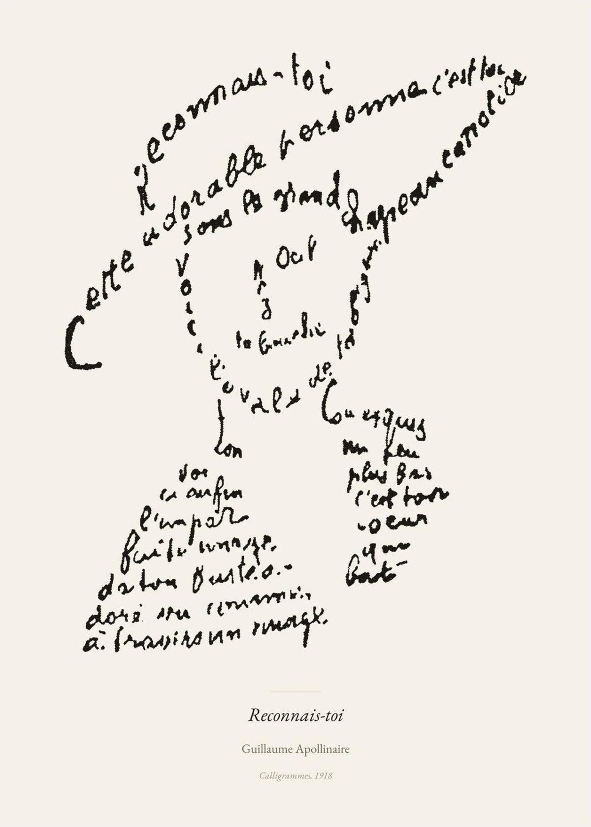 Reconnais-toi - Apollinaire - Affiche Calligramme Poésie, l'affiche seule, papier épais mat éco-responsable