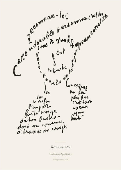 Reconnais-toi - Apollinaire - Affiche Calligramme Poésie, l'affiche seule, papier épais mat éco-responsable