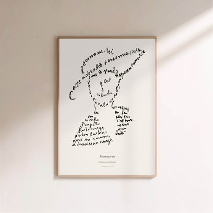Reconnais-toi - Apollinaire - Affiche Calligramme Poésie, affiche encadrée sur un mur clair