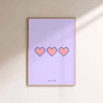 Retro Gaming Pixel Heart | Poster Rétro, affiche encadrée sur un mur clair