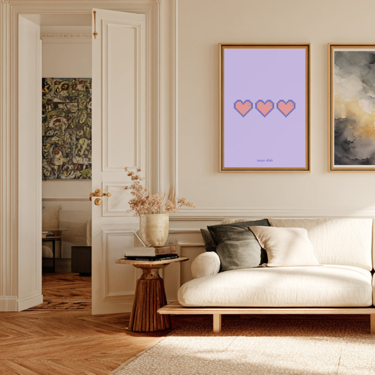 Retro Gaming Pixel Heart | Poster Rétro, affiche encadrée dans un salon haussmannien