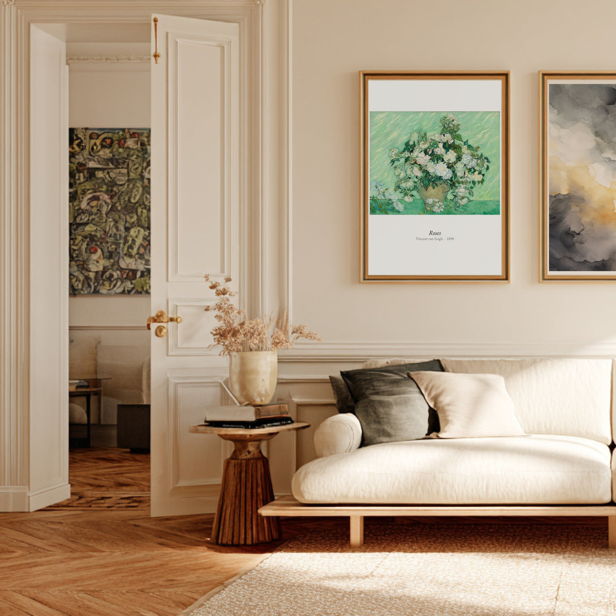 Roses, Vincent van Gogh | Affiche Art Premium, affiche encadrée dans un salon haussmannien