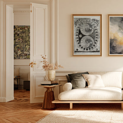 Sciathericum - Cadran Solaire Baroque - Affiche Sciences Vintage en situation