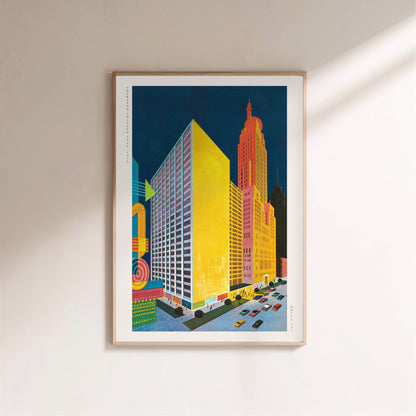 Sheraton Chicago - Vintage Hotel Pop Art Poster, framed poster on a light wall
