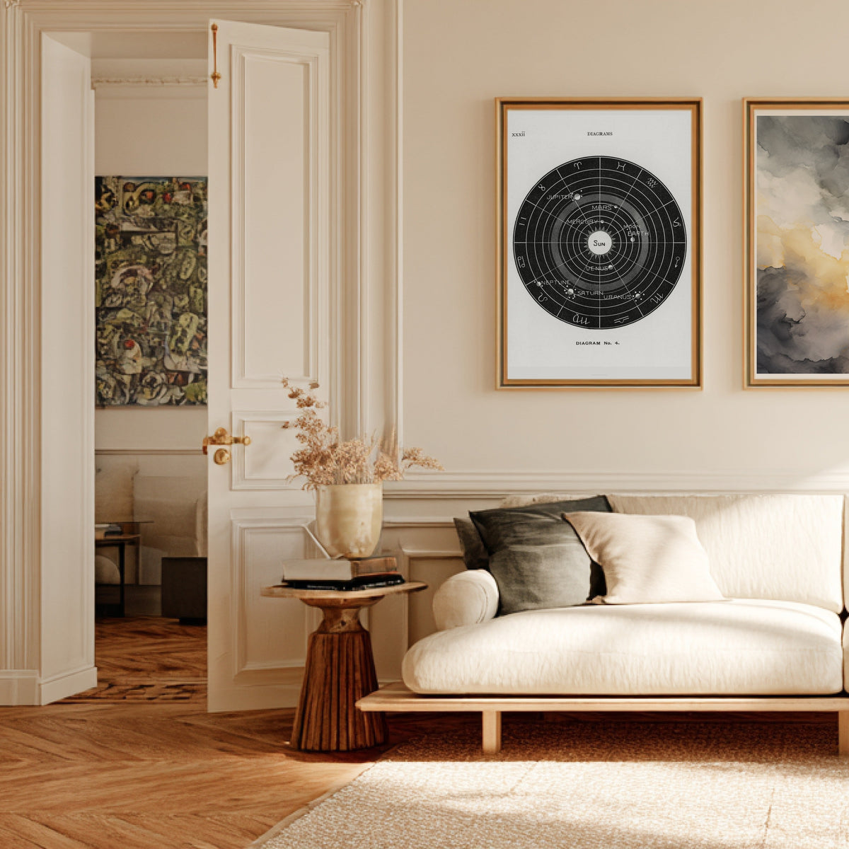 Systeme Solaire Diagram No.4 - Affiche Astronomie, affiche encadrée dans un salon haussmannien