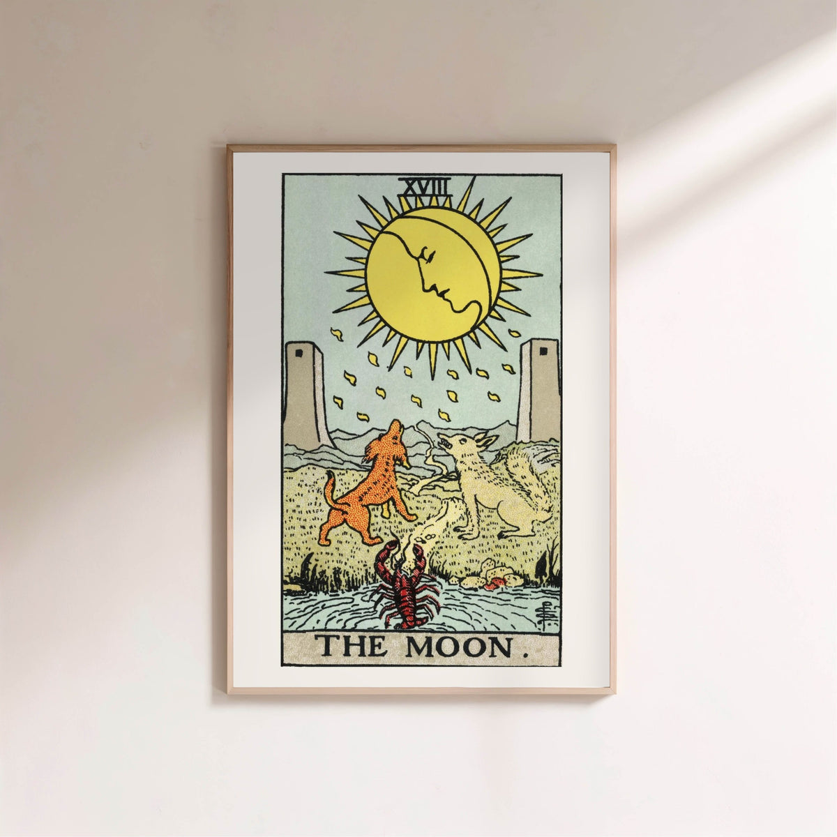 The Moon - Tarot Rider-Waite (1909) - Affiche Lune, affiche encadrée sur un mur clair