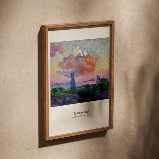 The Pink Cloud, Henri-Edmond Cross, affiche dans un cadre en chêne posé de biais sur un mur texturé