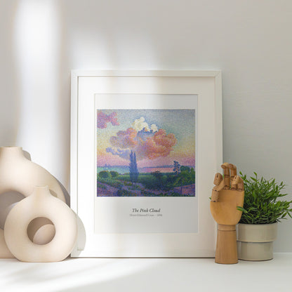 The Pink Cloud, Henri-Edmond Cross, affiche encadrée posée près d'un vase blanc, lumière rasante