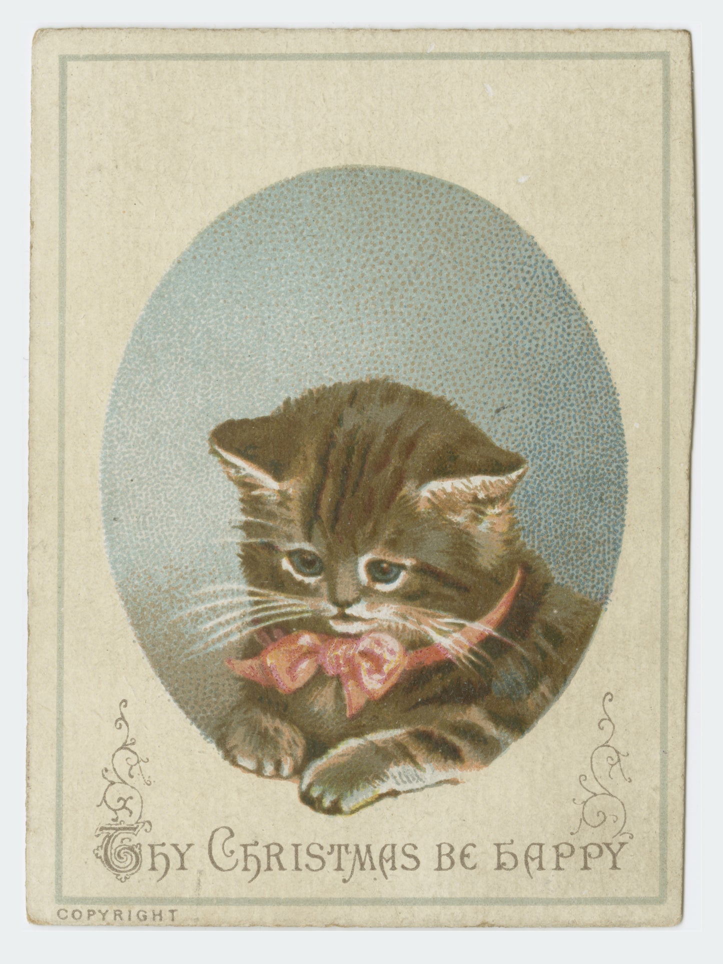 Thy Christmas Be Happy - Carte Victorienne au Chat - Affiche Vintage