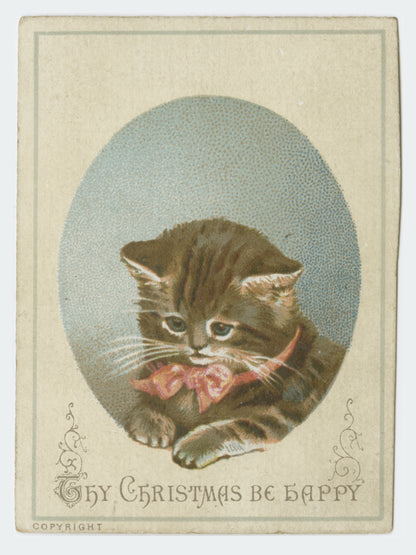 Thy Christmas Be Happy - Carte Victorienne au Chat - Affiche Vintage