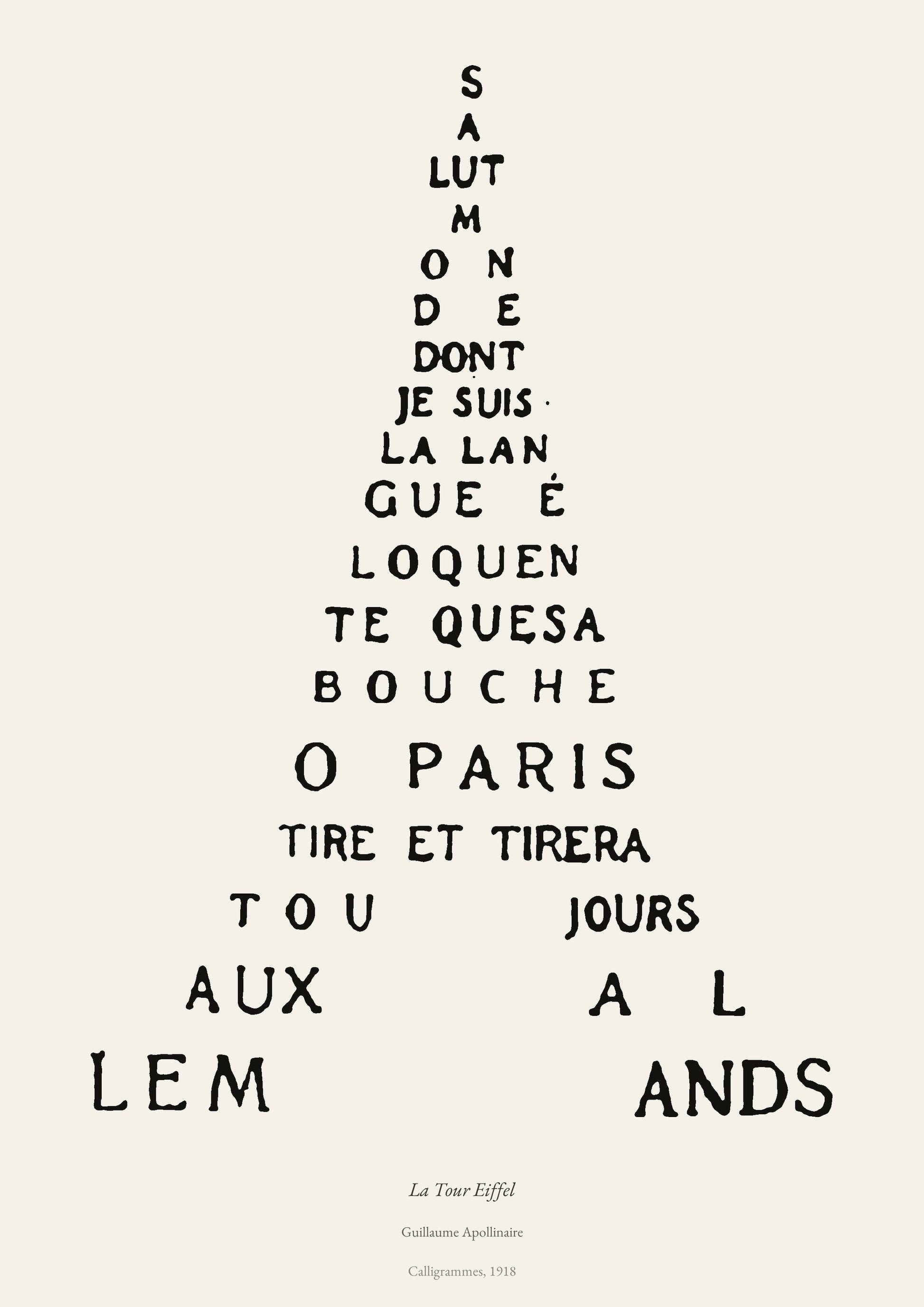 La Tour Eiffel, Guillaume Apollinaire | Calligramme Affiche Premium | Heure d'Été Studio