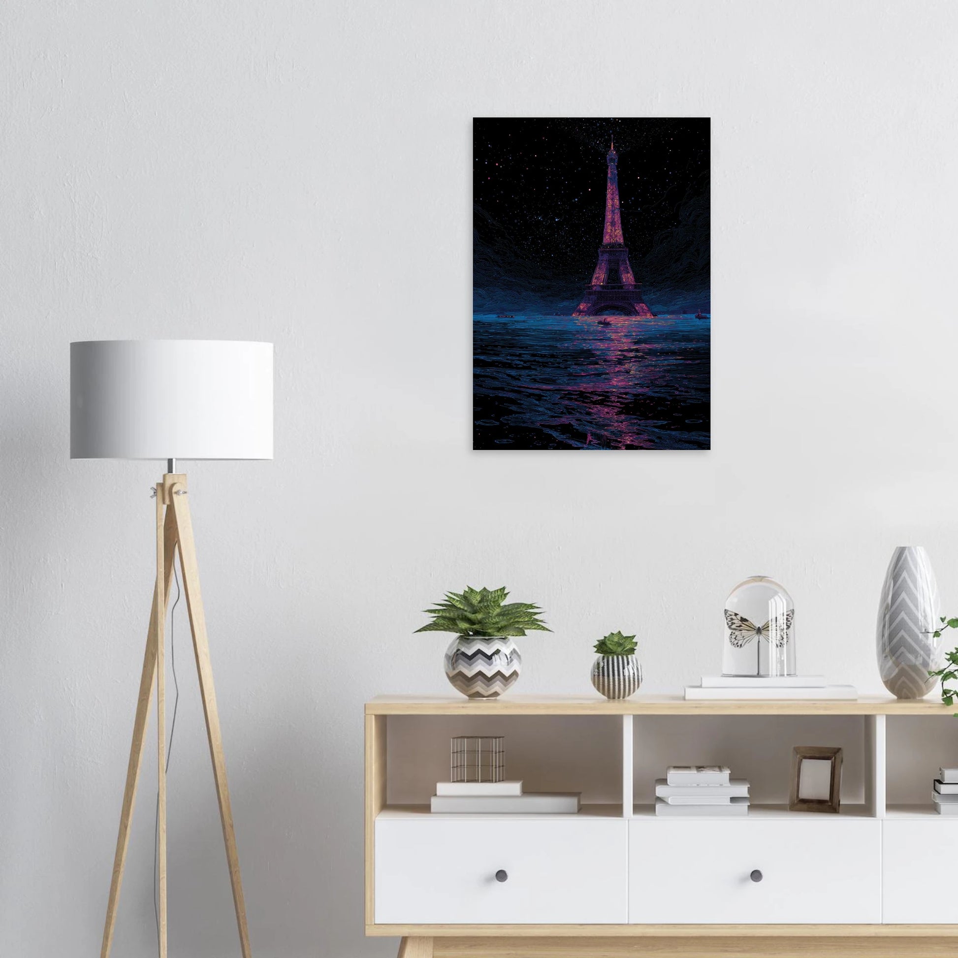 Affiche de Paris sous les eaux, néons, style cyberpunk