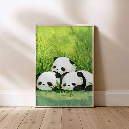 Trois petits pandas, affiche encadrée