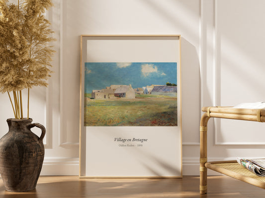 Village en Bretagne, Odilon Redon | Affiche Art Premium, affiche encadrée dans un intérieur élégant, cadre bois clair