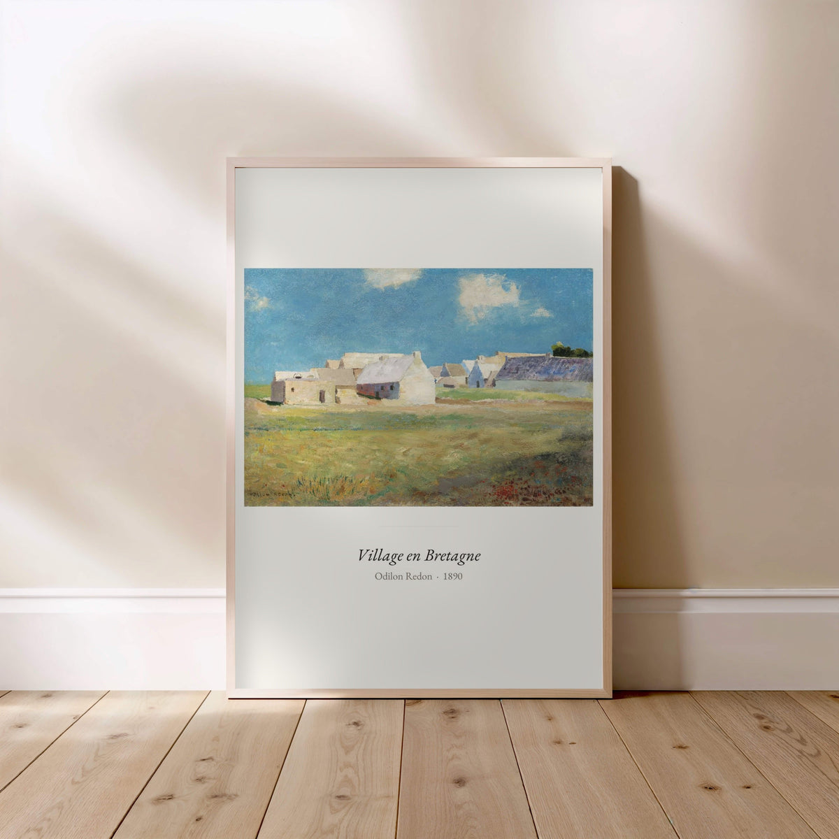 Village en Bretagne, Odilon Redon | Affiche Art Premium, affiche encadrée posée au sol, cadre bois clair