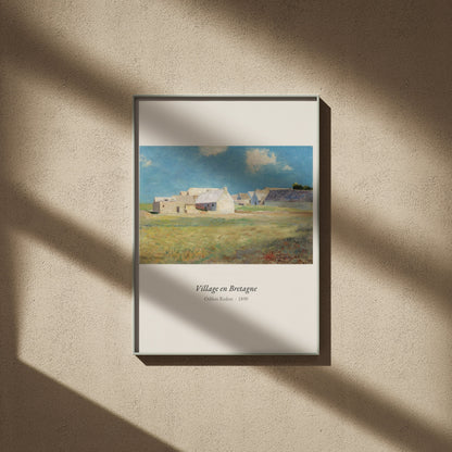 Village en Bretagne, Odilon Redon | Affiche Art Premium, affiche encadrée sur un mur beige, ombres de fenêtre