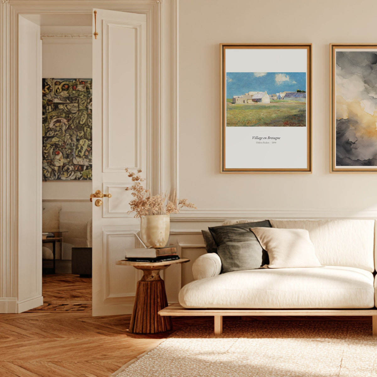 Village en Bretagne, Odilon Redon | Affiche Art Premium, affiche encadrée dans un salon haussmannien