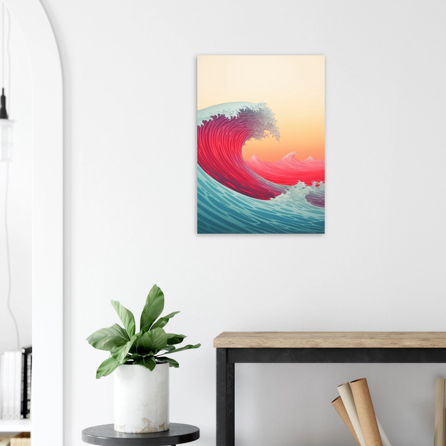 Magnifique affiche coucher de soleil, Hokusai style